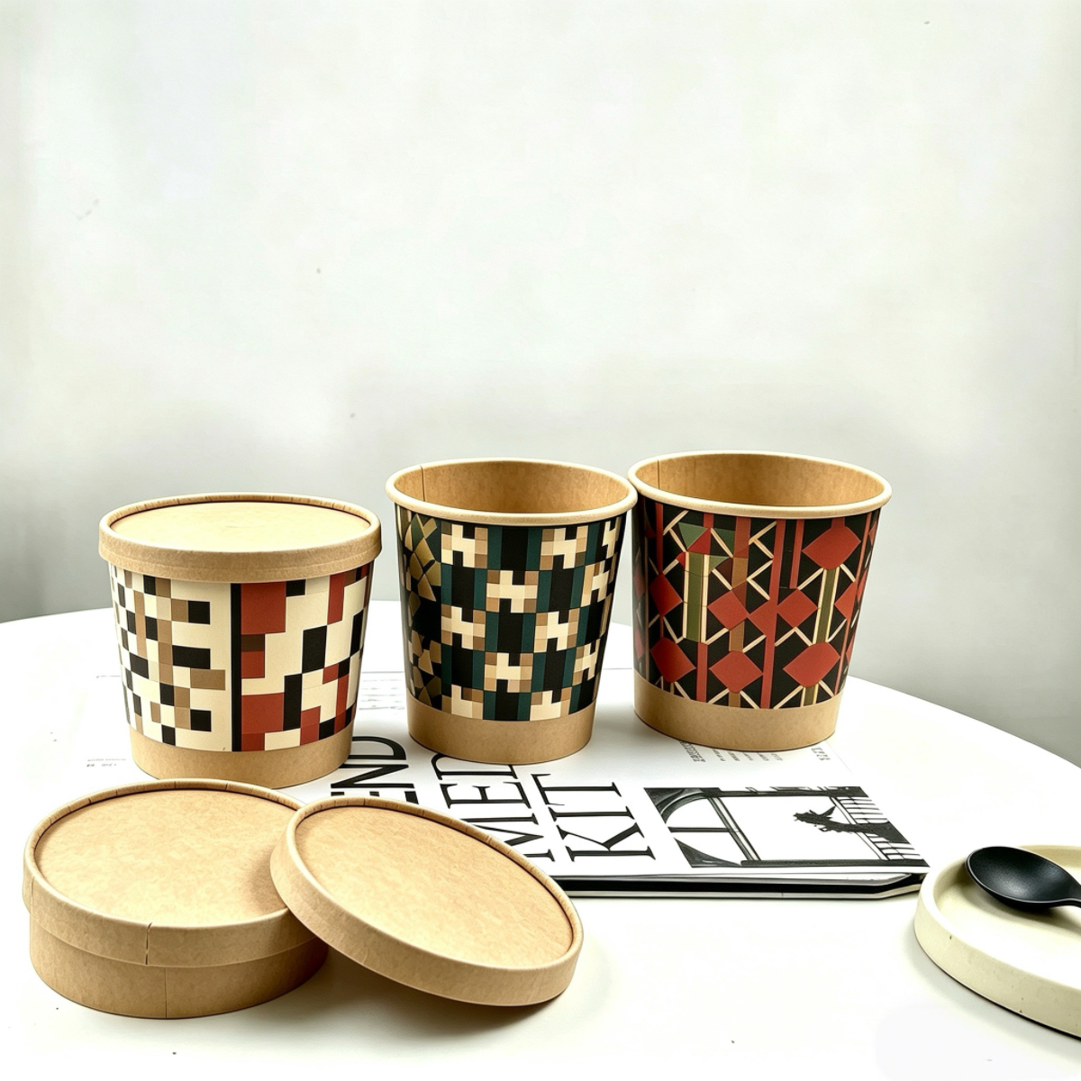 Custom Printed Eco-Friendly Disposable 16oz 18oz 26oz 32oz kraft Paper bowl soup cup take away Food Packaging Container