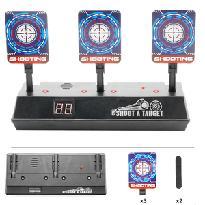 เป้าหมายยิงปืนอัตโนมัติ 3 จุด พร้อมระบบให้คะแนนอิเล็กทรอนิกส์  พร้อมเอฟเฟกต์แสงและเสียง สำหรับปืนเนิร์ฟ เจล บลาสเตอร์ และปืนยิงกระสุนนิ่ม - Product Image 4