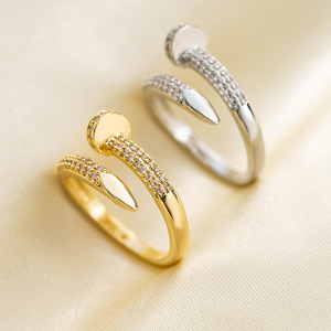 Nuovo Anello Aperto in Acciaio Inossidabile, Accessorio Moda da Donna per Feste, Zirconia <span class=keywords><strong>Brillante</strong></span> Placcato Oro 18K con Diamanti Incastonati - Product Image 5