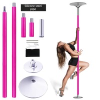 Barre de pole dance rotative portable en acier inoxydable avec revêtement en silicone, sans perçage requis