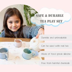 Service à thé en silicone pour petites filles, enfants, tout-petits, service à thé avec théière, tasses, accessoires de cuisine, cadeau de Noël, cadeau d'anniversaire - Product Image 5