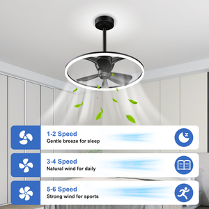 Ventilateur de plafond moderne minimaliste noir en plastique de 23,6'' avec lumière, télécommande APP, LED dimmable, moteur DC silencieux et réversible pour chambre à coucher - Product Image 4