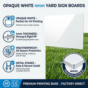 Letrero de PP Blanco Opaco de 4mm, Resistente al Agua, Impresión UV, para Publicidad Exterior, en Blanco, con Estacas Metálicas - Product Image 1