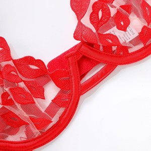 Nouvel ensemble de lingerie sexy rouge brodé en dentelle avec anneau en acier pour femme, string respirant et porte-jarretelles - Product Image 5