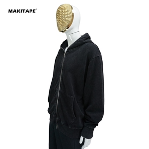 Sudadera con capucha para hombre HG2703, personalizada con bordado, corte regular, forro de satén, lavado ácido, cremallera completa, pedrería, para invierno - Product Image 3