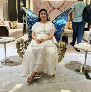 Sillón de Lujo Europeo Tipo Trono para Hotel o Villa, de Acero Inoxidable, con Tapicería de Cuero Genuino y Diseño de Mariposa de Zafiro - Product Image 2