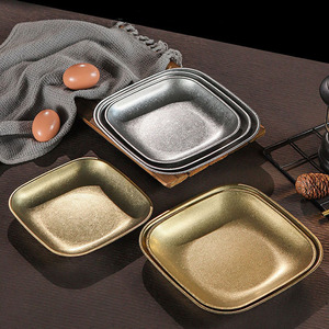 Piastra Vintage in acciaio inossidabile 304 con spessore <span class=keywords><strong>quadrato</strong></span> per Barbecue, piatto da tavola con fondo piatto dorato coreano - Product Image 6