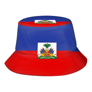 New Custom Haiti Flag Cotton Bucket Hat Unisex Packable Summer Travel Beach Sun Hat Outdoor Cap