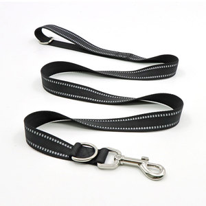 Reflective Nylon <b>Dog</b> Leash with Metal Clasp Stripes Pattern Simple Style Black Color Durable Pet Leash - Product Image 3
