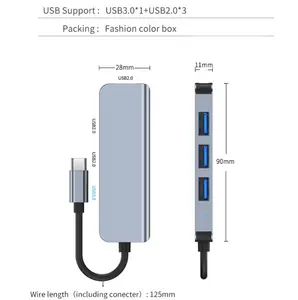 Splitter concentrator 4 USB 3.0 USB-A, konverter adaptor Hub dengan kecepatan transmisi 5.0Gbps mendukung adaptor Multi Port OEM