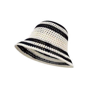 Sombrero de Pescador de Ganchillo <span class=keywords><strong>a</strong></span> Rayas de Moda 2026 para Mujer, Sombrero de Paja Transpirable para Playa, Protección Solar para Viajes al Aire Libre - Product Image 1