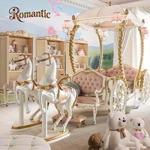 Классическая кровать-чердак в европейском стиле «Замок», элегантная, белая, из массива дерева, с резным декором в форме лошади, увеличенного размера, для спальни - Product Image 1