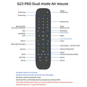 <span class=keywords><strong>Control</strong></span> <span class=keywords><strong>Remoto</strong></span> Infrarrojo de Aprendizaje 2.4G BT de Doble Modo con 44 Teclas Retroiluminadas para TV Box Android G23 PRO, Fabricado por OEM/ODM - Product Image 2