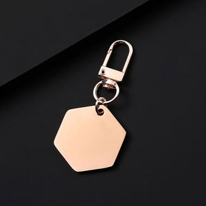 Porte-clés hexagonal en acier inoxydable, pendentif rectangulaire, gravure laser, impression couleur, matériau vierge, cadeau de vacances - Product Image 4