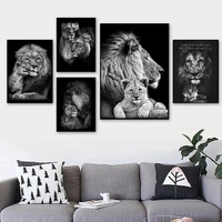 Seni Estetika Hitam Putih Singa Keluarga Poster Cetak Kanvas Dinding Seni Lukisan Gambar Dekorasi