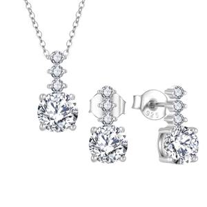 <span class=keywords><strong>925</strong></span> Sterling <span class=keywords><strong>Silver</strong></span> Cubic Zirconia Brincos e Colar Set Rhodium Plated Round Cut CZ Clássico <span class=keywords><strong>Silver</strong></span> Jewelry Set para As Mulheres - Product Image 1