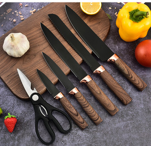 MANJIA, superventas, 7 Uds., tijeras <span class=keywords><strong>de</strong></span> <span class=keywords><strong>cocina</strong></span> <span class=keywords><strong>de</strong></span> acero inoxidable, <span class=keywords><strong>cuchillos</strong></span> <span class=keywords><strong>de</strong></span> Chef, <span class=keywords><strong>juego</strong></span> <span class=keywords><strong>de</strong></span> <span class=keywords><strong>cuchillos</strong></span> negros con soporte - Product Image 2