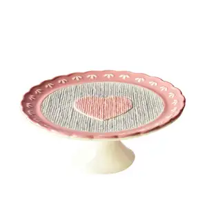 Pink Ceramic Cake Plate Creative Heart Pattern Dessert Stand Home Flower Edge Afternoon Tea Fruit Plate