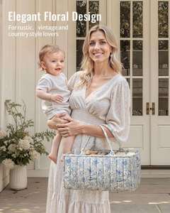 Organizador de Pañales con Asa, Cesta de Regalo para Bebé, Organizador de Pañales Floral, Bolsa de Almacenamiento para Guardería - Product Image 2