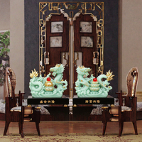 Ensemble de statues de dragon en résine de jade, bol du trésor doré, ornements Feng Shui, décoration de maison et de bureau porte-bonheur, prospérité et prospérité commerciale