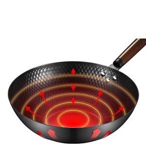 Ventas calientes chino 12,5 pulgadas acero al carbono chino <span class=keywords><strong>Wok</strong></span> mango de madera acero al carbono <span class=keywords><strong>Wok</strong></span> - Product Image 1
