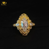 Bague de fiançailles vintage en or 10K 14K 18K avec diamant de laboratoire taille marquise certifié IGI 2 carats, style antique, filigrane, pour mariage