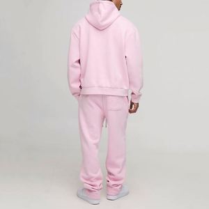 Pastel Pink Hoodie Sweatpants Kangaroo Pocket Custom Dye Men Two Piece <b>Tracksuit</b> - Product Image 2
