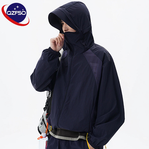 QZFSO Custom Streetwear <b>Lightweight</b> Mesh Zip up Windbreaker Breathable Quick-dry Polyester Sun Protection <b>Jacket</b> With Hood - Product Image 5
