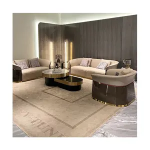 Novo conjunto de sofá de couro italiano leve e luxuoso com design pós-moderno europeu para sala de estar