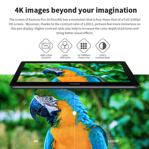 Tableta de Dibujo Digital con Monitor Huion <span class=keywords><strong>Kamvas</strong></span> <span class=keywords><strong>Pro</strong></span> <span class=keywords><strong>16</strong></span> Plus 4K, Alta Gama de Color 145% sRGB - Product Image 2