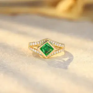 Joyería de circón, anillos de piedras preciosas de Boda nupcial, Peridoto, corte princesa, Plata de Ley 925, piedra de Zirconia, diseños únicos verdes personalizados