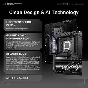 Carte mère ROG Crosshair X870E Hero ATX AMD AM5 DDR5 5GHz SATA Windows 11 avec connecteur caché et emplacement pour GPU haute puissance - Product Image 3