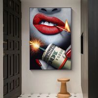 Décoration de salon de luxe, peinture sur toile imprimée haute définition, peinture en porcelaine de cristal à lèvres avec lumière LED murale