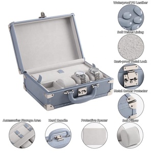 Boîtes de valises de <span class=keywords><strong>montres</strong></span> de luxe <span class=keywords><strong>pour</strong></span> <span class=keywords><strong>hommes</strong></span> Boîte de montre 4 emplacements étanche en cuir PU avec logo personnalisé plateau de rangement - Product Image 3
