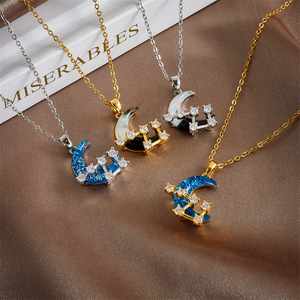 La migliore vendita femminile in acciaio inox Charm clavicola catena <span class=keywords><strong>cielo</strong></span> stellato luna <span class=keywords><strong>collana</strong></span> con pietra di zircone stile classico per il regalo - Product Image 2