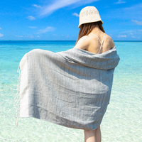Large Custom Oversized Turkish Cotton Blend Beach Towel Stripe Printed Tassels Quick Dry Bath Towel Beach Goers Logo Wholesale