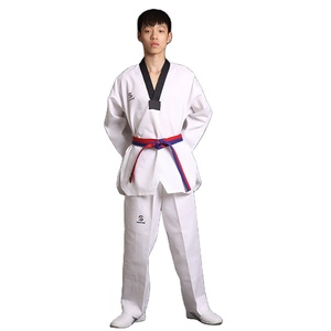 Sample free shipping White with Black V-Neck Dobok tae kwon do uniform itf taekwondo dobok uniform