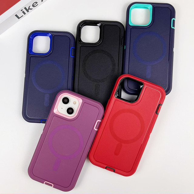 MOQ 500 for iPhone 15 Pro Max Defender Case Magnetic Back Cover Hybrid Magnet Plastic Case for iPhone 15 Cell Phone Cover