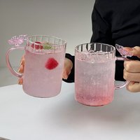Gobelet à eau rayé simple, gobelet en verre à thème papillon pour filles, tasse à thé, tasse à lait et à café résistante à la chaleur, gobelet à jus