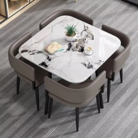 Ensemble de table et chaises de restaurant rondes modernes et colorées pour 6 personnes, pour café, mobilier commercial extérieur, plateau en MDF durable en métal