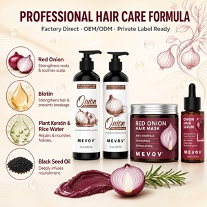 Kit de Cuidado Capilar de Cebolla Roja para el Cuero Cabelludo con Picazón, <span class=keywords><strong>Tratamiento</strong></span> Natural de Marca Privada, el <span class=keywords><strong>Mejor</strong></span> para el Crecimiento y Anticaída del <span class=keywords><strong>Cabello</strong></span>, Champú y Acondicionador - Product Image 2