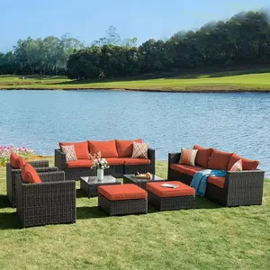 Cheap high quality outdoor rattan furniture sofa set casual sofa coffee table combination rattan sofa with cushion