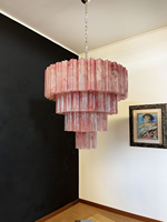 Magnifique lustre américain moderne et élégant, style nordique vintage, en verre rose, à plusieurs niveaux, pour hôtel, villa, escalier, maison, salle à manger