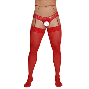 Mono de Encaje Elástico con Abertura en la Entrepierna para Hombre, Tanga y Medias de Seda, Medias Sexys para Hombre <span class=keywords><strong>Gay</strong></span> - Product Image 1