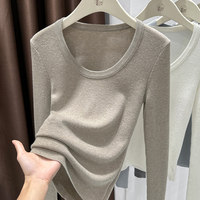 Base en tricot col rond élégant femmes automne hiver pull mérinos Slim manches longues Tee Luxe Top