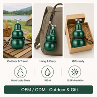 Gourde isotherme en acier inoxydable 316 de 390 ml en forme de calebasse avec paille, sangle de transport et couvercle à vis, pour boissons chaudes ou froides, 12 à 24 heures, idéale pour les voyages