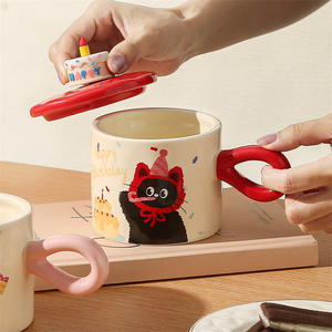 Taza de Cerámica con Tapa de Gato Adorable, Regalo de Cumpleaños, Taza para Café, Desayuno, Leche, Diseño Animal, Uso General - Product Image 4
