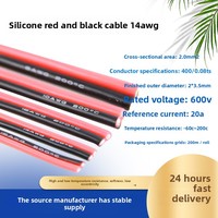 Fil de cuivre extra souple en silicone rouge et noir, multibrins rond, 0,08 mm, 20 AWG, résistant aux températures, tension nominale 200-600 V