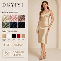 Robe Midi en Satin Doux Col V Sans Manches pour Femme, Coupe Biaisée, Colonne, Luxe Doré, Élégante, Logo Personnalisé, OEM, Vente en Gros
