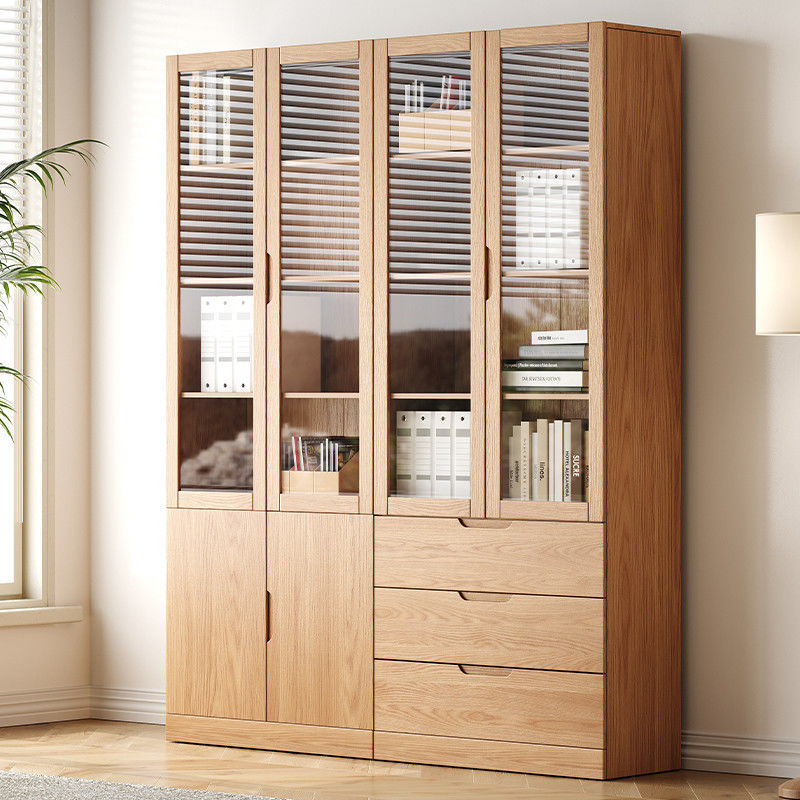 Solid Oak Bookcases with Glass Storage
